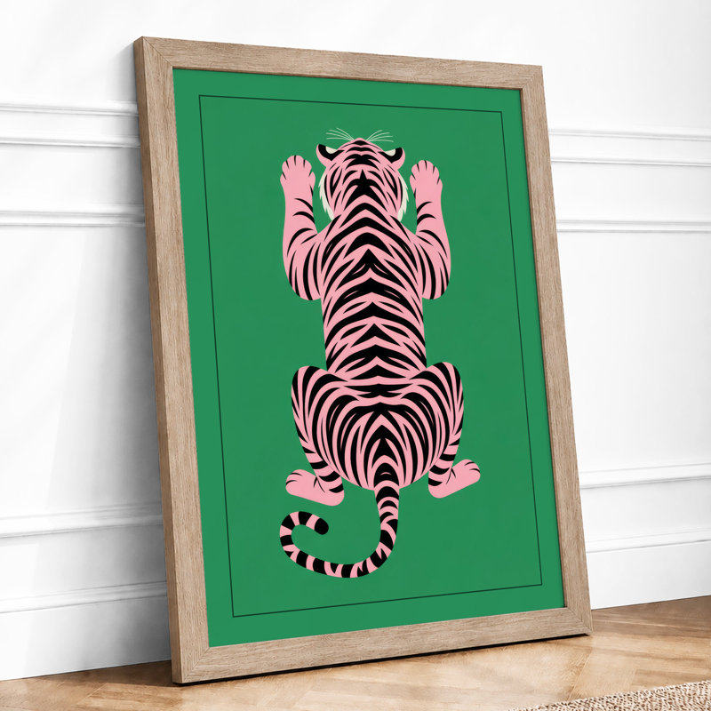 Geometric Tiger Art Deco - Framed Print, A1 - 84.1 x 59.4 cm, Oak