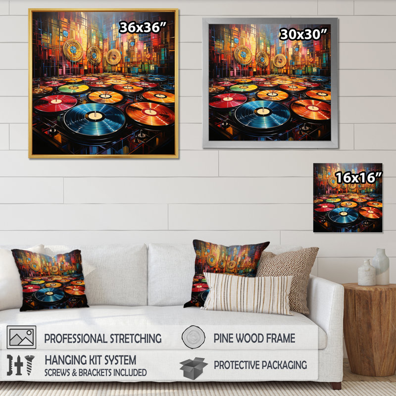 Vinyle Disque Rhythme II - Impressions sur toile, Toile tendue, H 36 po x l 36 po x P 1,5 po