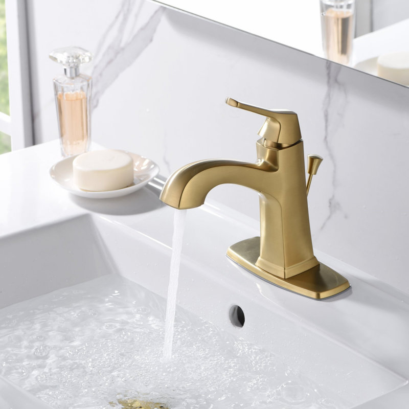 Lotto Collection Single-Handle Mid-Arc Lavatory Bathroom Sink Faucet with Drain Assembly - Brushed Gold, Brushed Gold
