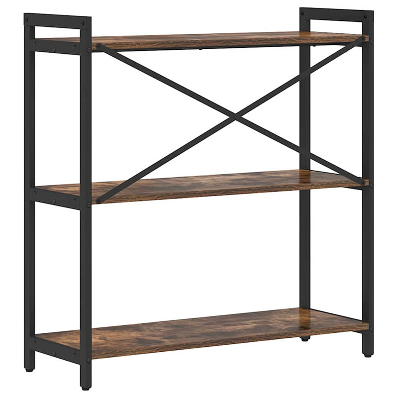 Steel Bookcase, (3 Shelves) 83cm H x 80cm W x 30cm D, Dark Brown