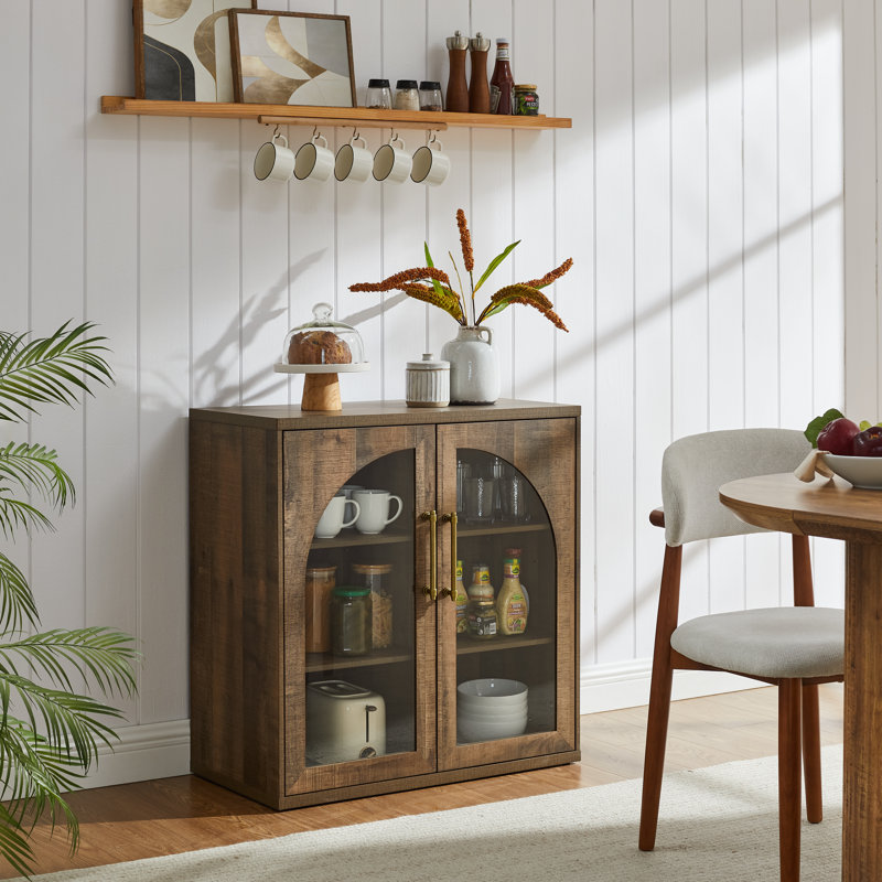 32"W Sideboard with Adjustable Shelves and Glass Doors, Light Brown