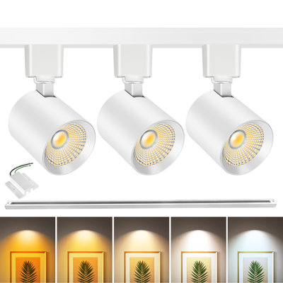 Ensemble d'éclairage sur rail DEL de type H à 5 températures de couleur réglables, 3 spots de 800 lumens et 10 W à intensité variable, rail de 1,12 m, IRC 90+, sans scintillement, câblé, idéal pour galerie, boutique ou salon.