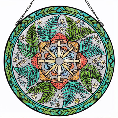Mandala Design Stained Glass Window Panel，12"H