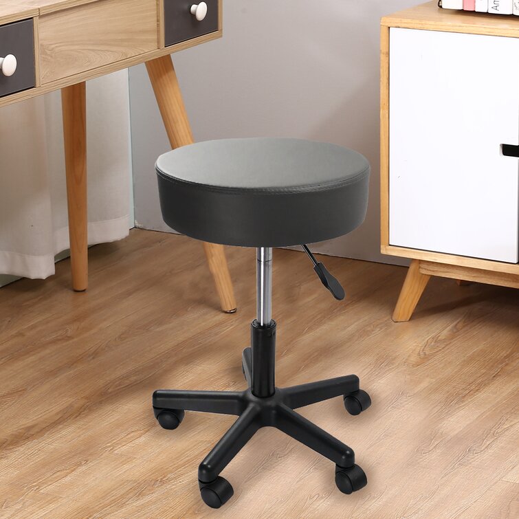 PU Leather Round Rolling Height Adjustable Lab Stool with Footrest Inbox Zero Upholstery: Black