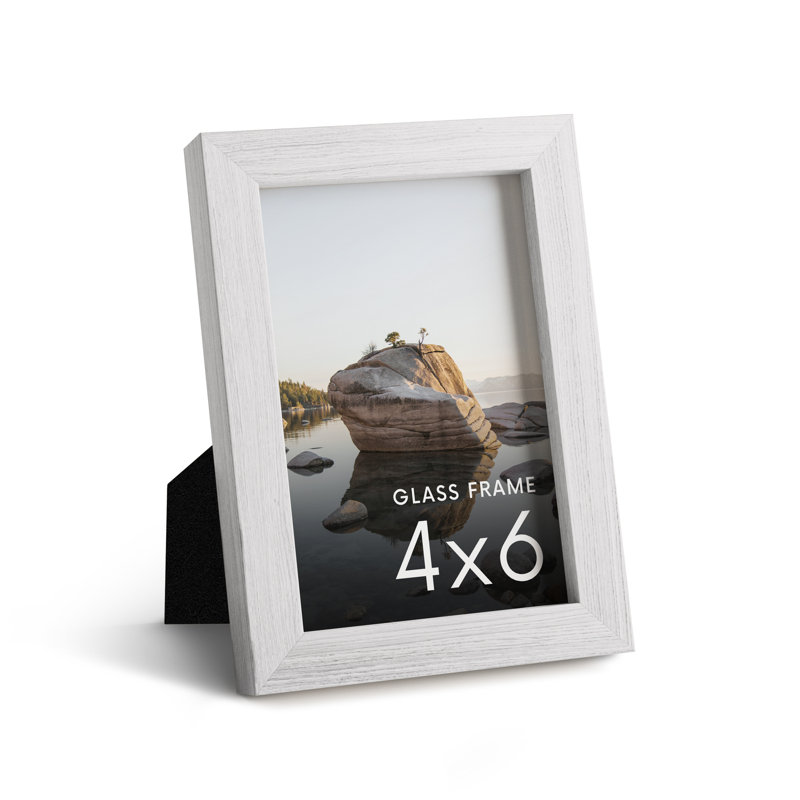 Cadre photo en bois massif avec verre, Blanc, L 4 po x H 6 po