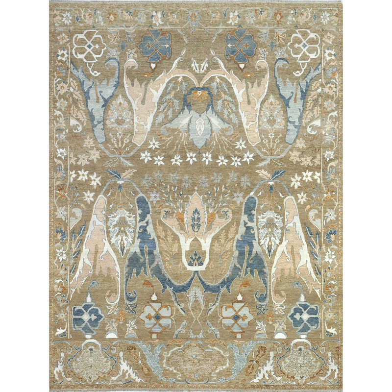 Hand Knotted Wool Area Rug in Camel, Rectangle 9' x 12'