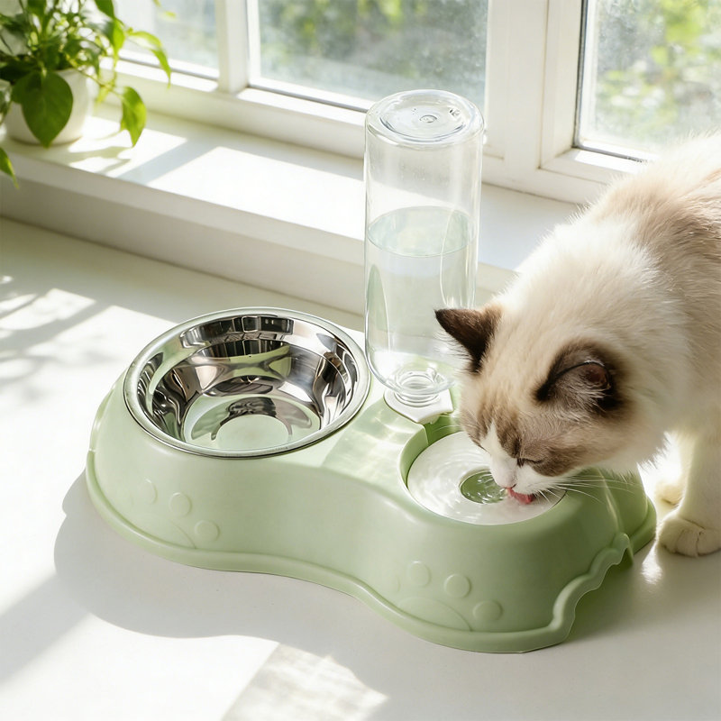 Cuvette en acier inoxydable avec distributeur d'eau automatique 2 en 1, 13,78 x 6,1 x 9,84 po, vert, Vert