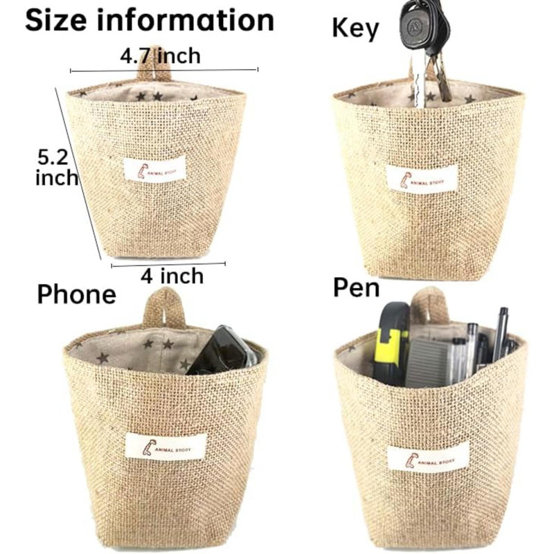 Paquet de 4 paniers suspendus pour porte, décorations de paniers muraux, rangement mural en jute, paniers muraux pour plantes, rangement de décoration de campeur Boho pour clé, lunettes de soleil, porte-monnaie sur porte, avec crochet de fixation