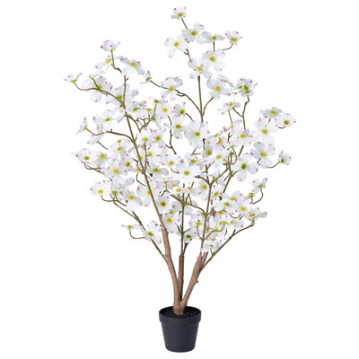 Adcock Lifelike Artificial Potted Dogwood Tree, UV-Resistant Silk Blooming Floral Plant With Heavy  Sand Base For Indoor & Outdoor Floor/Tabletop Decor (Set Options Available)