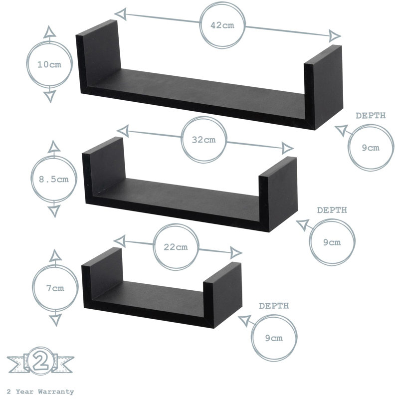 3 Piece Solid Wood Floating Shelf