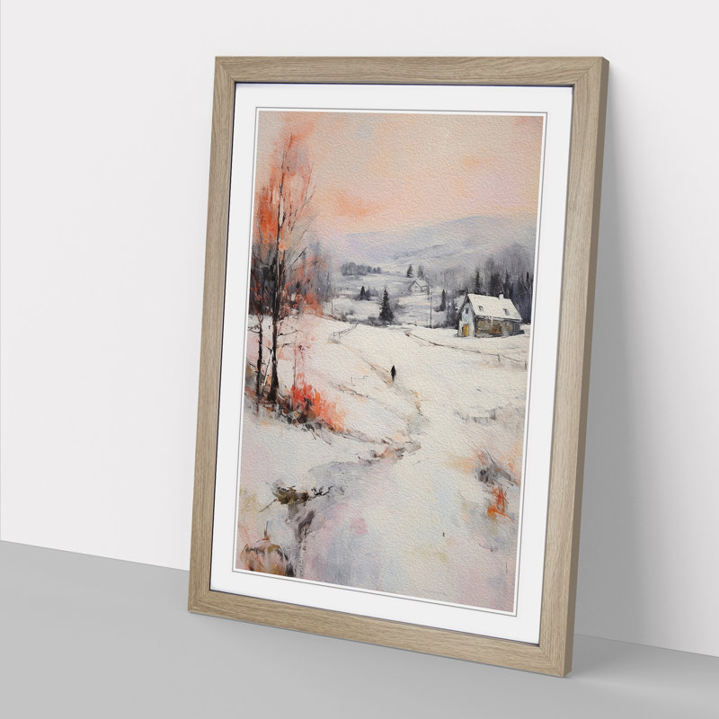 Winter Landscape Gestural No.3 - Single Picture Frame Print on Wood, 64cm H x 46cm W x 2cm D, Oak