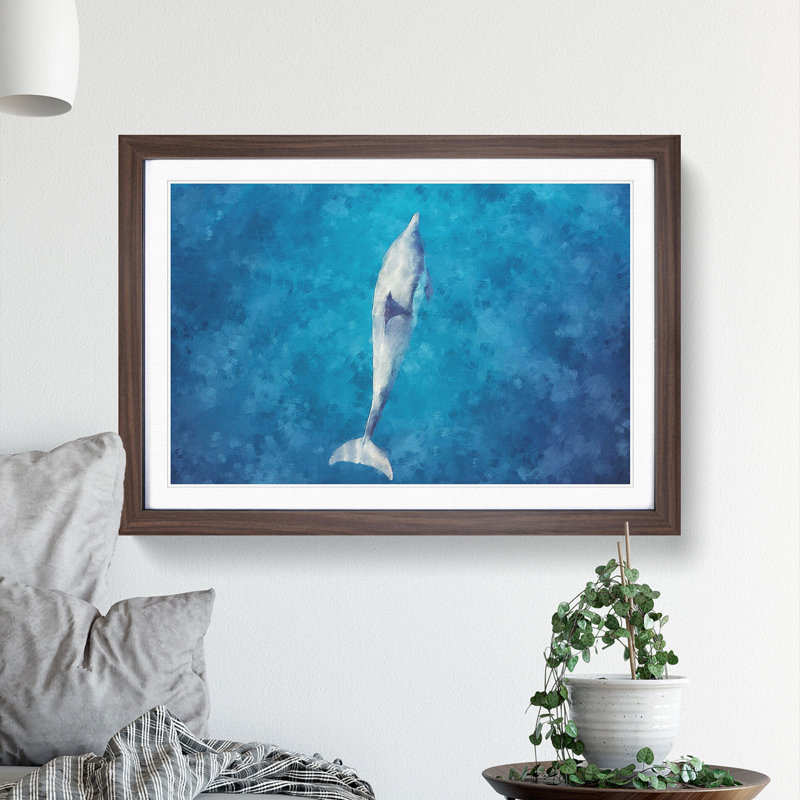 Dolphin Leading the Way - Picture Frame Graphic Art Print, Walnut Framed, 33cm H x 45cm W x 2cm D
