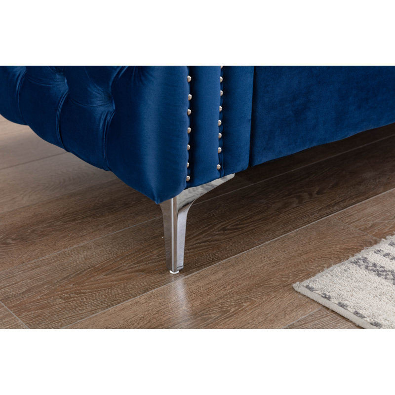 Oyler 104" Velvet Tuxedo Arm Sofa, Blue