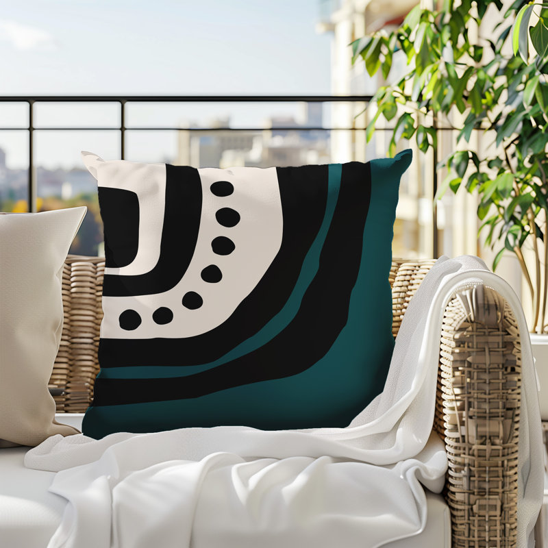 Oreiller carré réversible intérieur / extérieur Tobe Minimalist, H 17 po x l 17 po, Émeraude / noir / blanc cassé