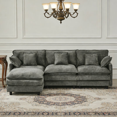 101.9" Cashmere Fabric Modular Sectional Sofa, 3-Seater Convertible L-Shape Couch with Movable Ottoman