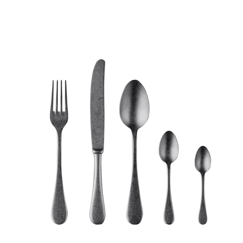 Vintage Flatware Set with Moka Spoons - 30 Pieces - Black Gold, Black Gold