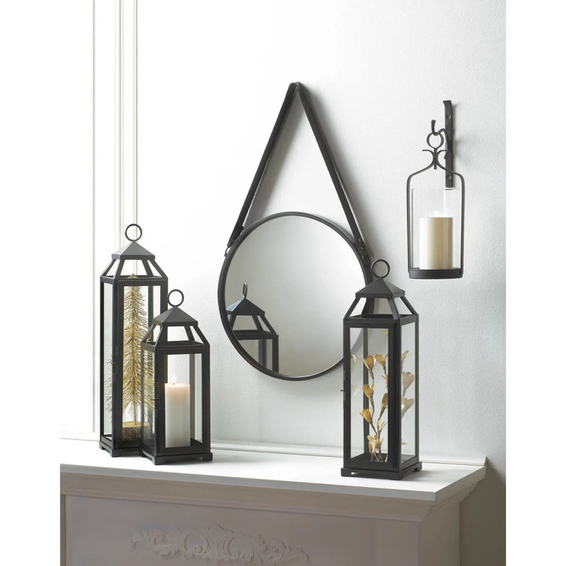 Miroir suspendu avec sangle en similicuir | Décoration murale ronde