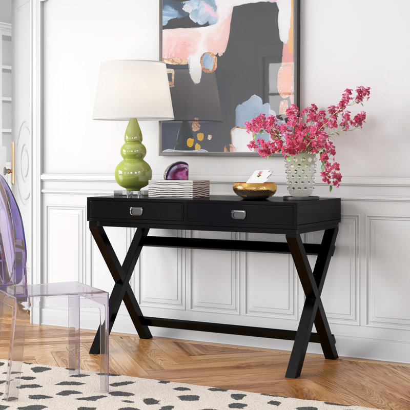 Bureau long Halstad Modern 44 avec tiroir de rangement, Noir