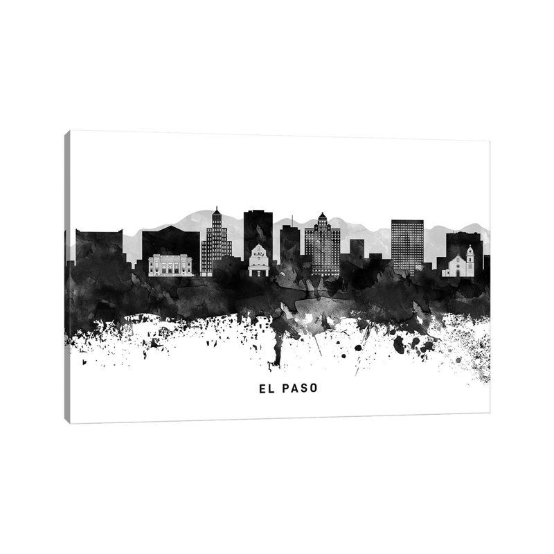 El Paso Skyline Black & White - Wrapped Canvas Print, 20.32cm H x 30.48cm W x 1.91cm D