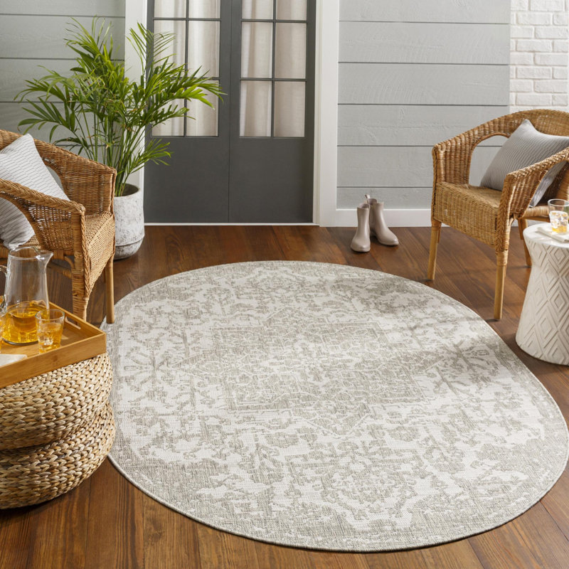 Tapis intérieur / extérieur gris Gaiwan, Ovale 6 pi 7 po x 9 pi