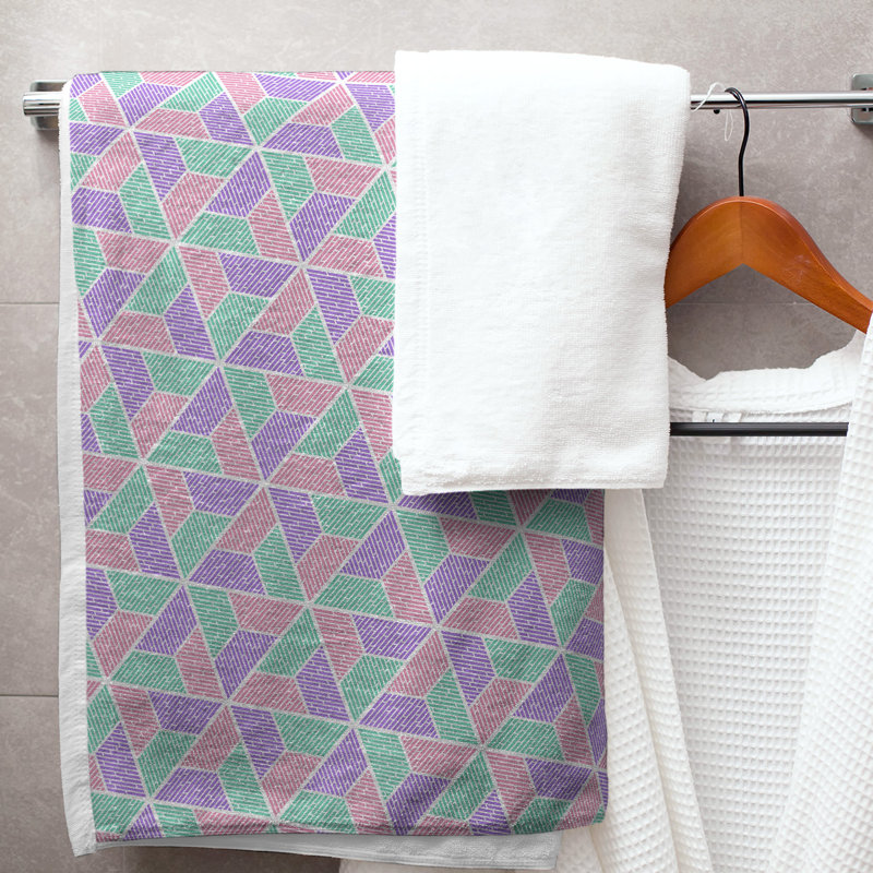 Serviette de bain trapézoïde, Mauve / Vert / Rose