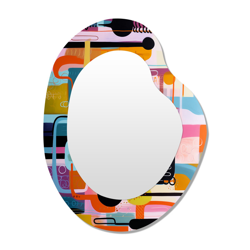 Mid-Century géométrique amusant collage I - miroir unique de forme unique géométrique, grand miroir mural asymétrique moderne, impression d'art en métal