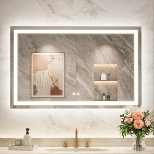 Cardier Front and Backlit Wall Mount Bathroom LED Vanity Mirror with 3-Color Adjustment, Shatterproof, Tempered Glass
