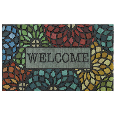 Rumford Welcome Floret 30 in. x 18 in. Non-Slip Outdoor Door Mat