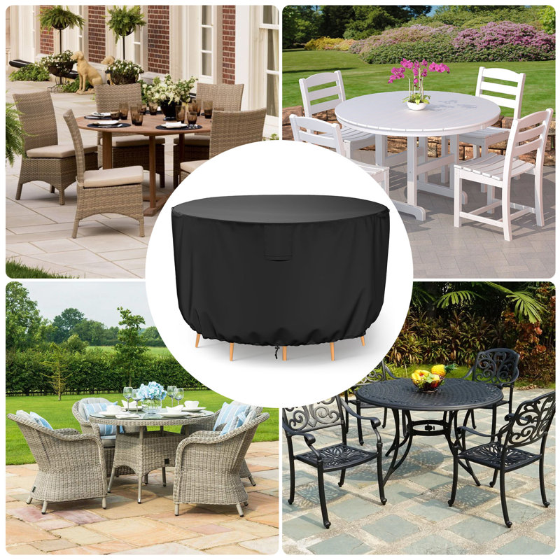 Housse de table ronde robuste en polyuréthane 420D, housse de table d'extérieur imperméable / évents en filet et boucles d'angle, P 73 po x H 28 po