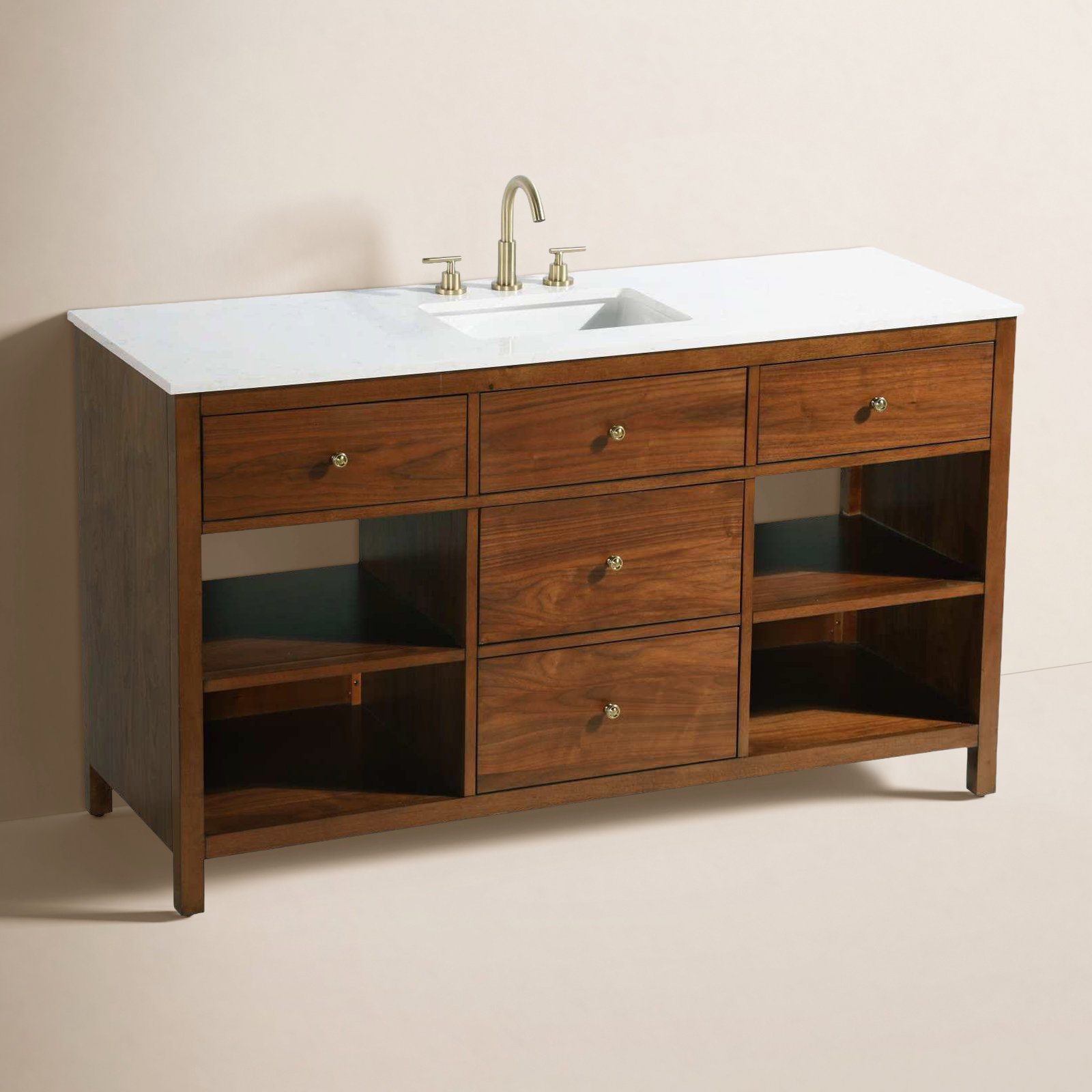 Single Bathroom Vanity, Brandy Walnut/Gold, 60"