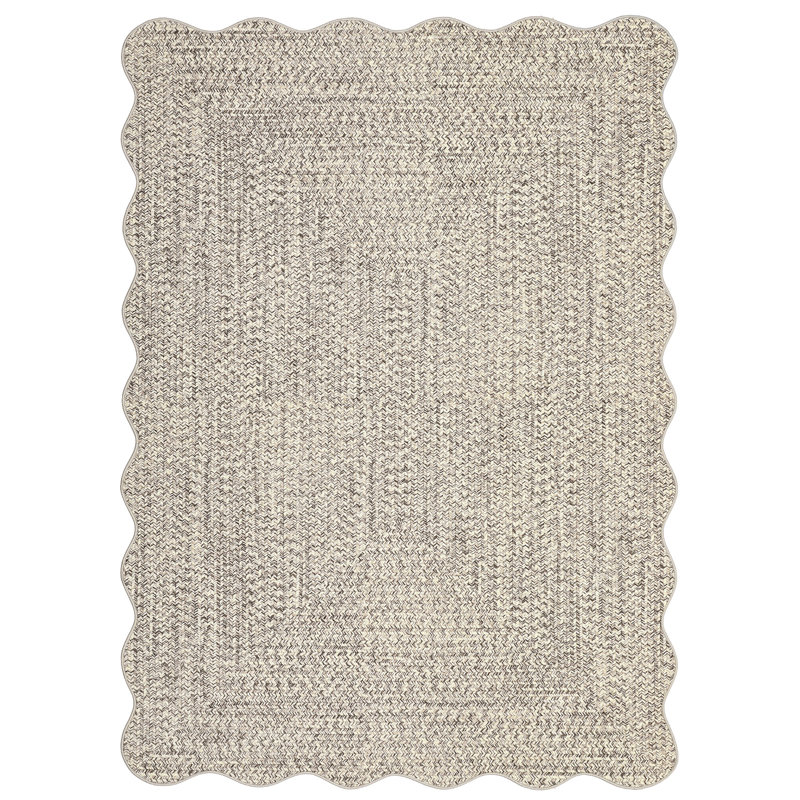 Farmhouse Scalloped Rug Washable Rug with Non Slip TRP Backing, Low Pile Non Shedding Rustic Carpet, Soft Thin Foldable Printed Mat for Living Room Bedroom