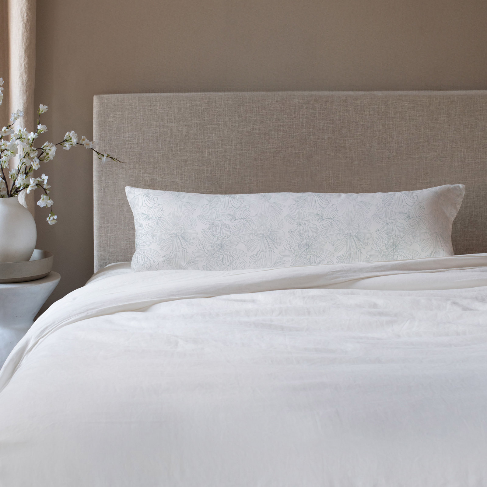 100% French Linen Pillow Sham, Cream & Wave Floral, Rectangle 16"H x 44"W, Down Alternative
