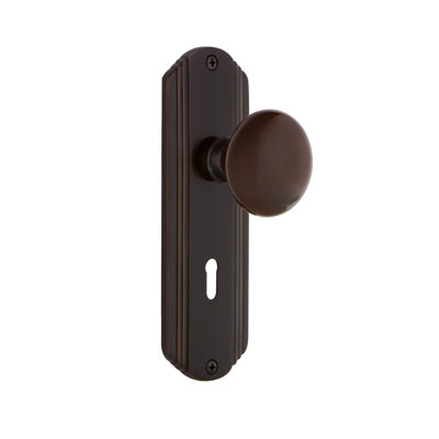 Bouton de porte simple en porcelaine brun avec plaque longue serrure Deco