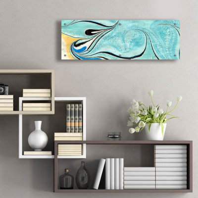 Art mural en verre épique «Placid 3» par Alicia Ludwig, 36 po x 12 po