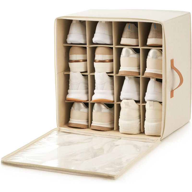 Beautiful Shoe Organizer For Your Closet - Spacious Linen Shoe Storage Box With Adjustable Compartments For Space Saving Storage - Quality Holder To Store Your Shoes For Easy Access