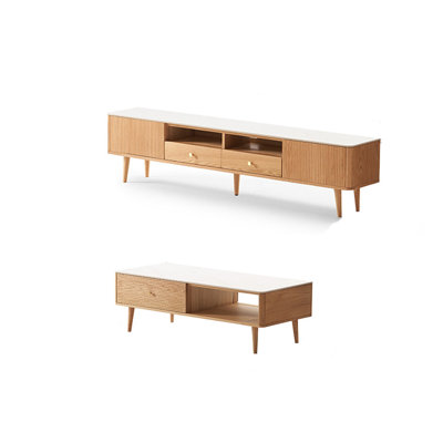 Minimalist style TV stand paired with coffee table