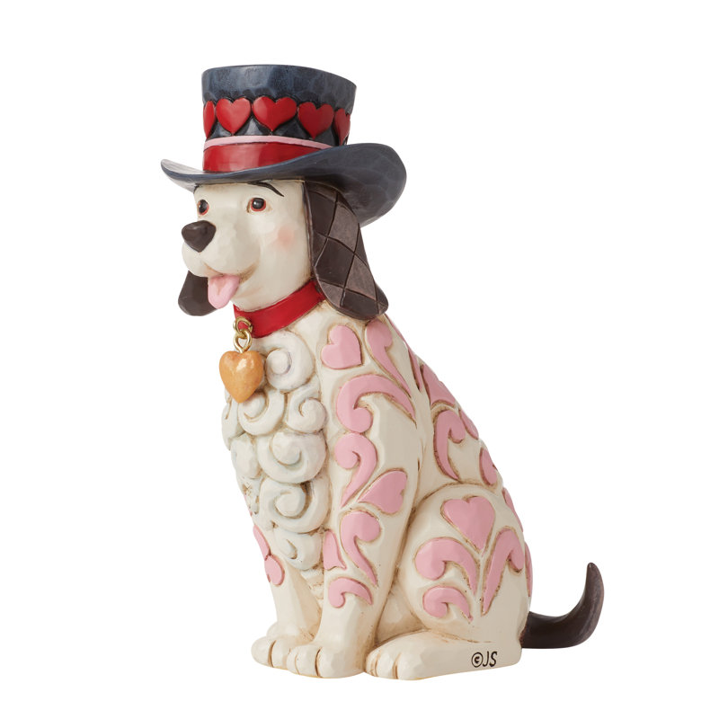 Animaux et oiseaux Jim Shore Heartwood Creek, chien de la Saint-Valentin portant un chapeau haut de forme avec cœurs, figurine 5 pouces