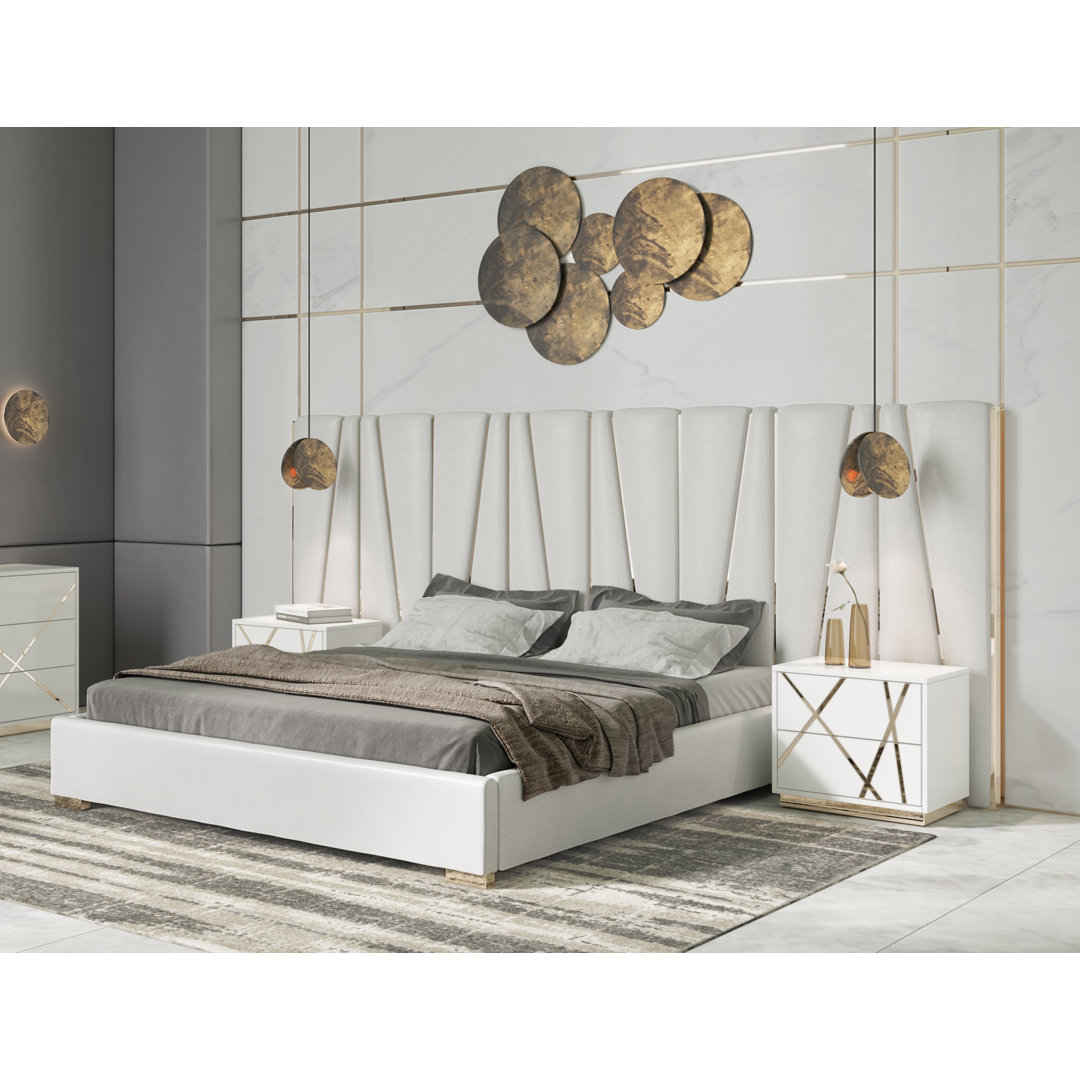 Bretten White & Gold 3 Piece Bedroom Set VIG Furniture Bed