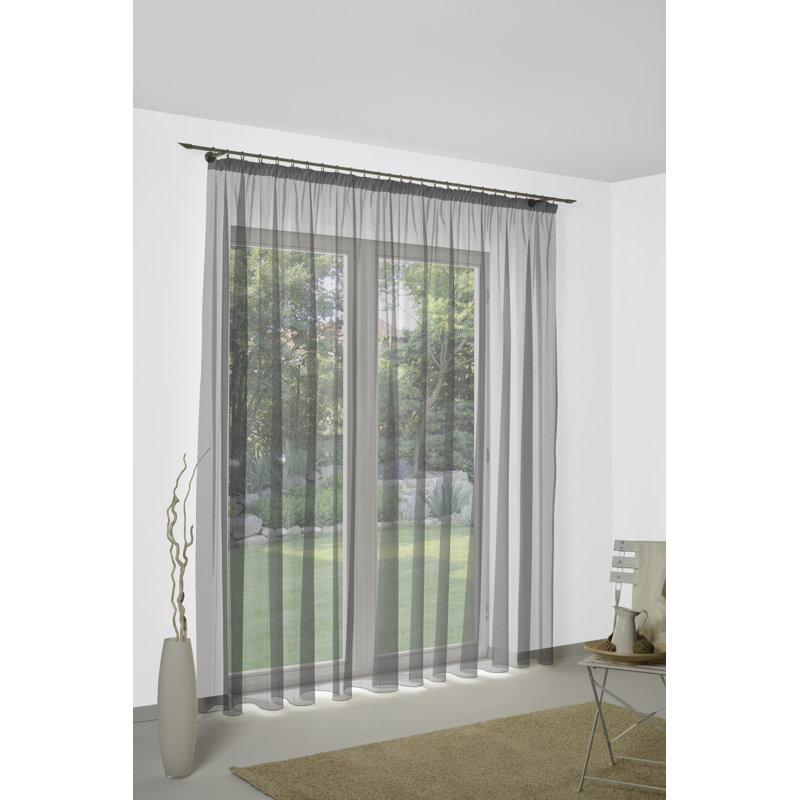 Merlee Semi Sheer Single Curtain Panel, 245cm H x 300cm W, Grey/Brown