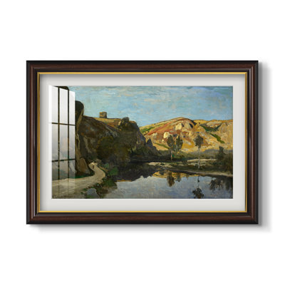 Paysage fluvial avec falaises, vers 1850-1860 - Henri Harpignies - Estampe encadrée sur mesure