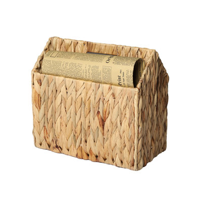 Wicker Magazine Rack Water Hyacinth Divided Magazine Basket Magazine Newspaper Book Holder(Natural)