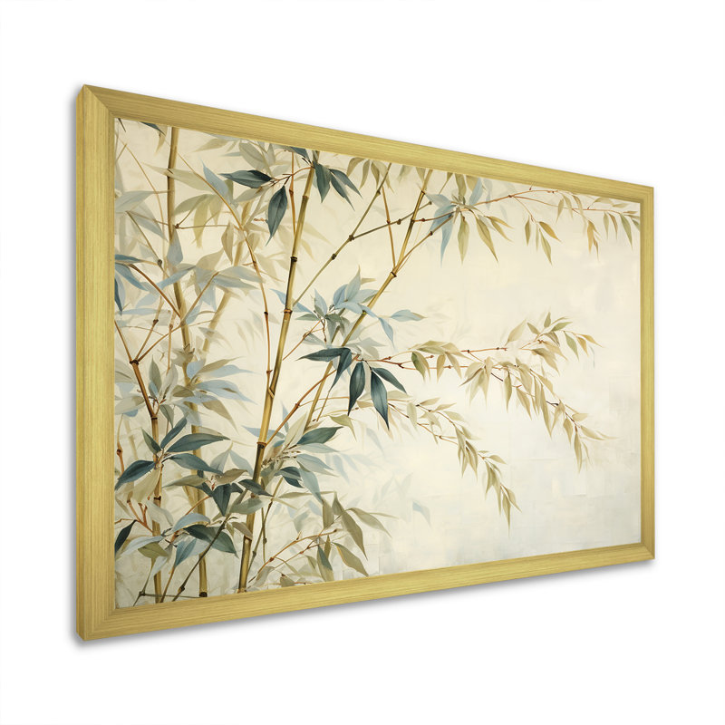 Minimalisme bambou sur toile, Encadrement doré, H 30 po x l 40 po x P 1,5 po