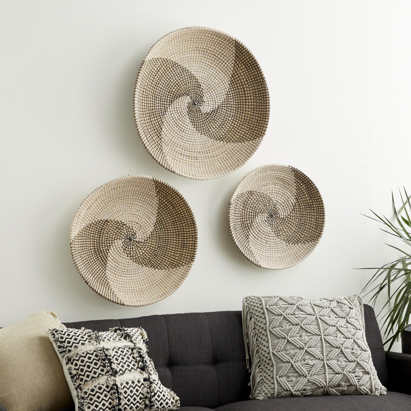 Décoration murale assiette en forme de panier en spirale brun fait à la main