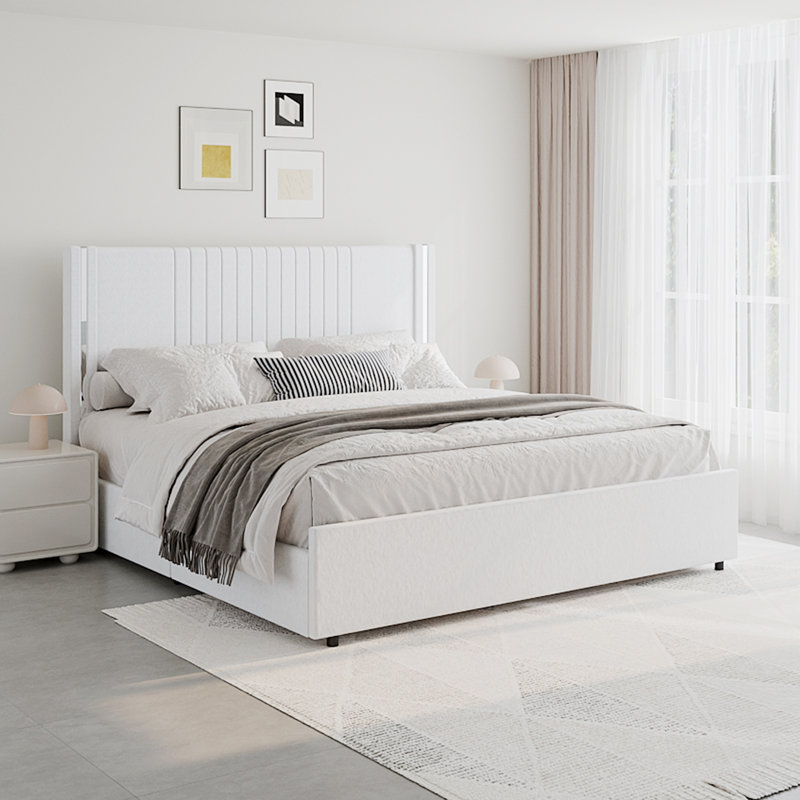 Lit plateforme tapissier Velvet, Très grand lit, Blanc