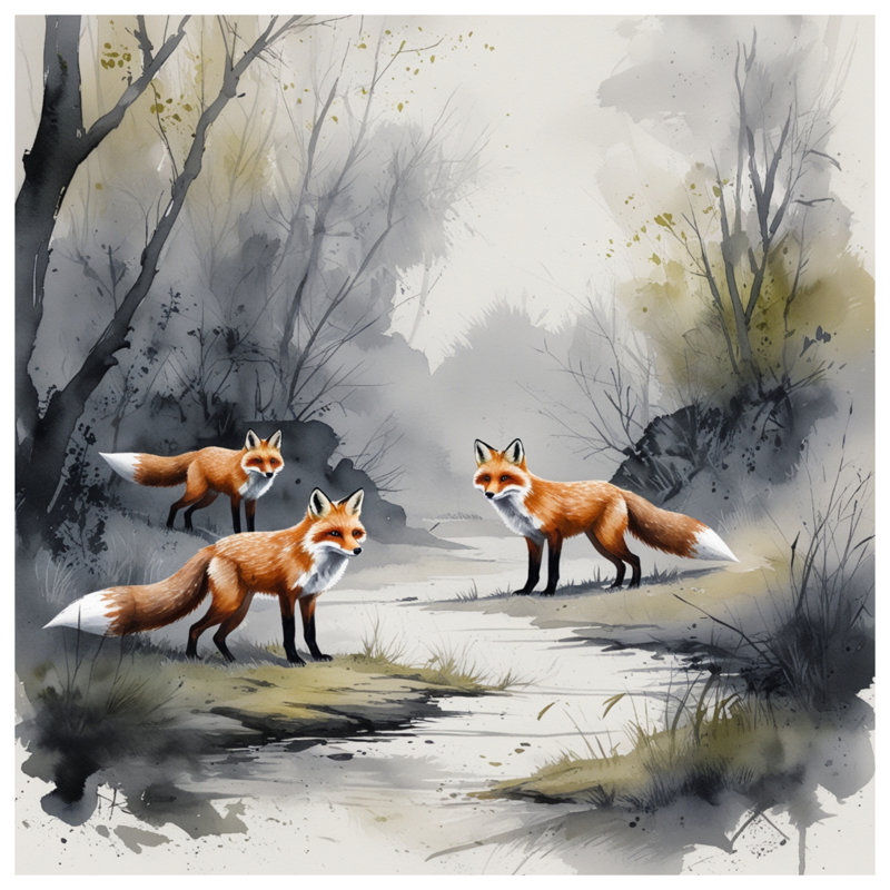 Couvre-lit matelassé Three Foxes In Forest, Lit simple