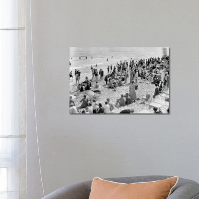 1920s Crowd of People Some Fully Clothed Others in Bathing Suits on Palm Beach in Florida USA 1 Piece Wrapped Canvas Wall Art