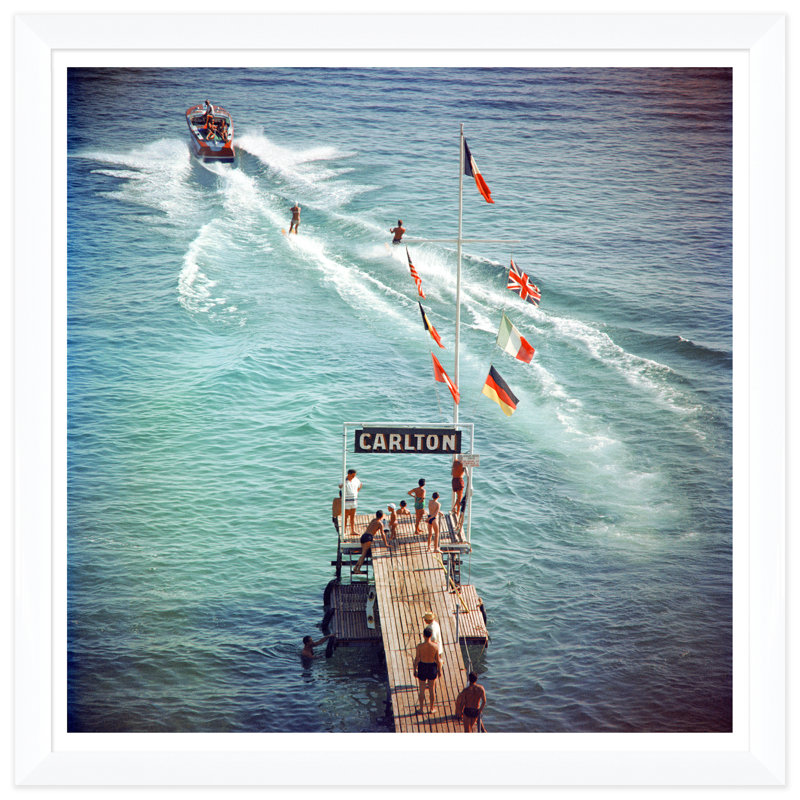 Cannes Watersports Print by Slim Aarons, 36" H x 36" W x 1.5" D, White Single Picture Framed
