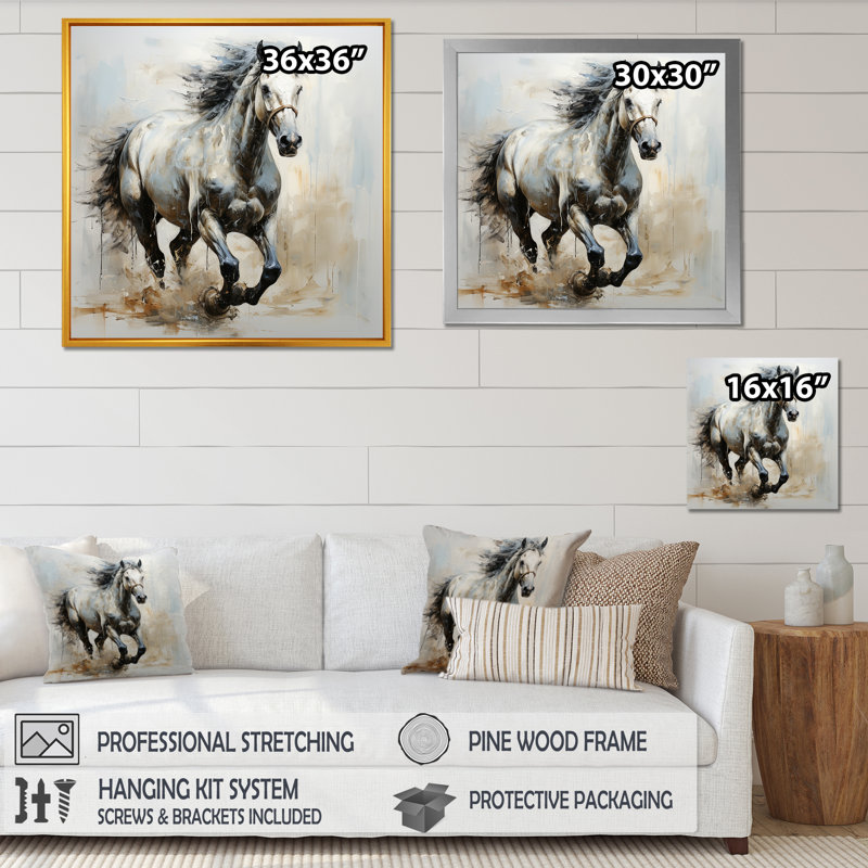 «Hooves in Harmony Horse II», reproduction sur toile, Cadre flottant doré, H 16 po x l 16 po x P 1 po