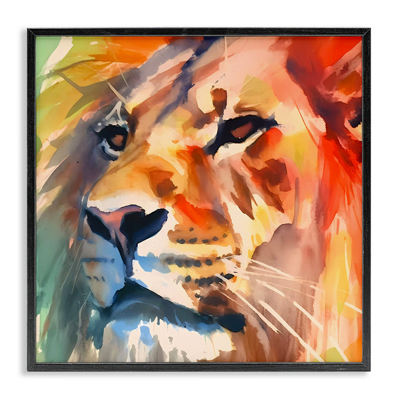 «Strong Lion Gaze», art de la giclée encadrée par Walker Noble, Giclée encadrée noir minuit, H 17 po x l 17 po