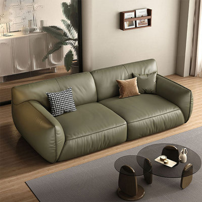 Canapé modulaire vert en cuir véritable